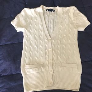 White cable knit Ralph Lauren short sleeve sweater